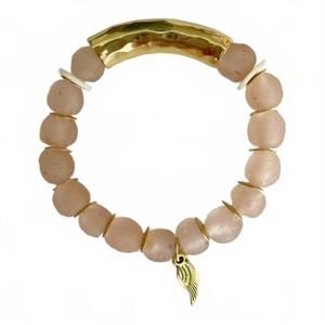 NEW OMI women's sweet pea sea glass gold bar bracelet in pink